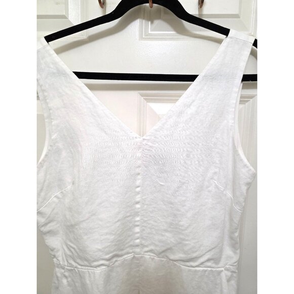 GAP Women's 12 White 100%Linen V-Neck Sleeveless Summer Midi Dress Empire Waist - Picture 8 of 12